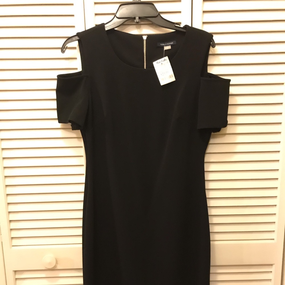 Black cold shoulder dress